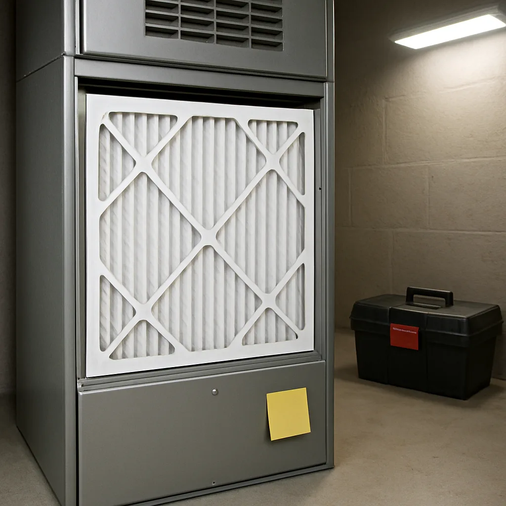 clean-furnace-filter-installed-result-sunnyvale Freshly installed clean furnace filter after Sunnyvale HVAC service visit