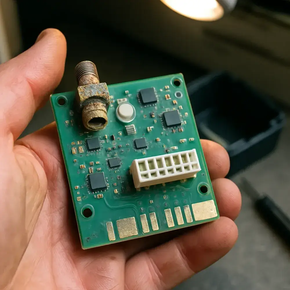 Corroded generator monitoring circuit board shown during Sunnyvale inspection