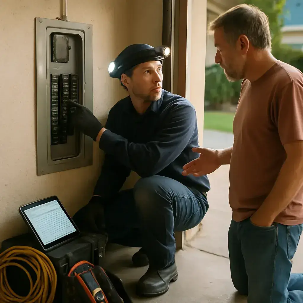 HVAC contractor checks circuit panel for generator sizing consult in Sunnyvale