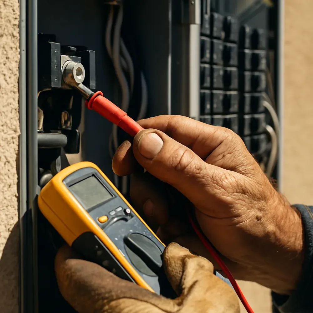 Contractor measures electrical load at home panel during generator sizing evaluation