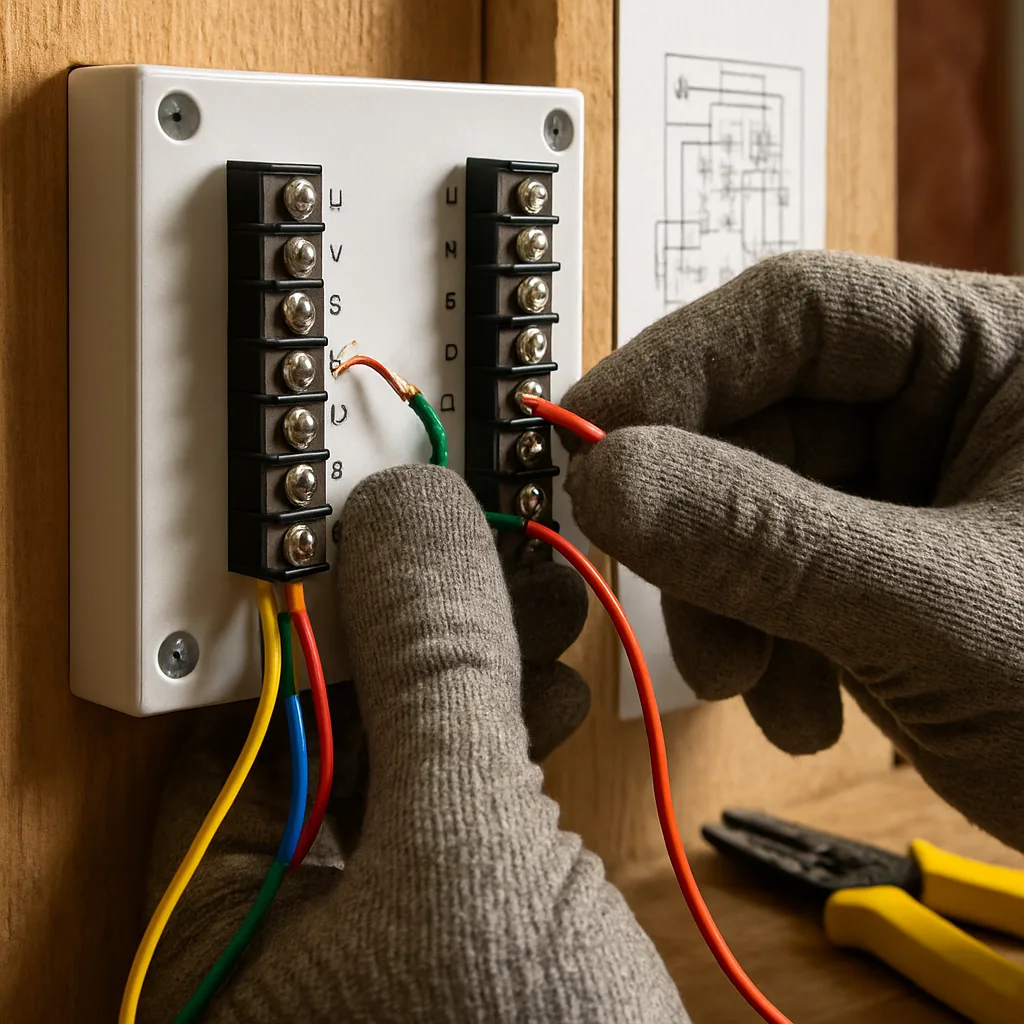 heating-zoning-installation-control-panel-wiring-sunnyvale Hands wiring zone control panel for heating zoning installation in Sunnyvale