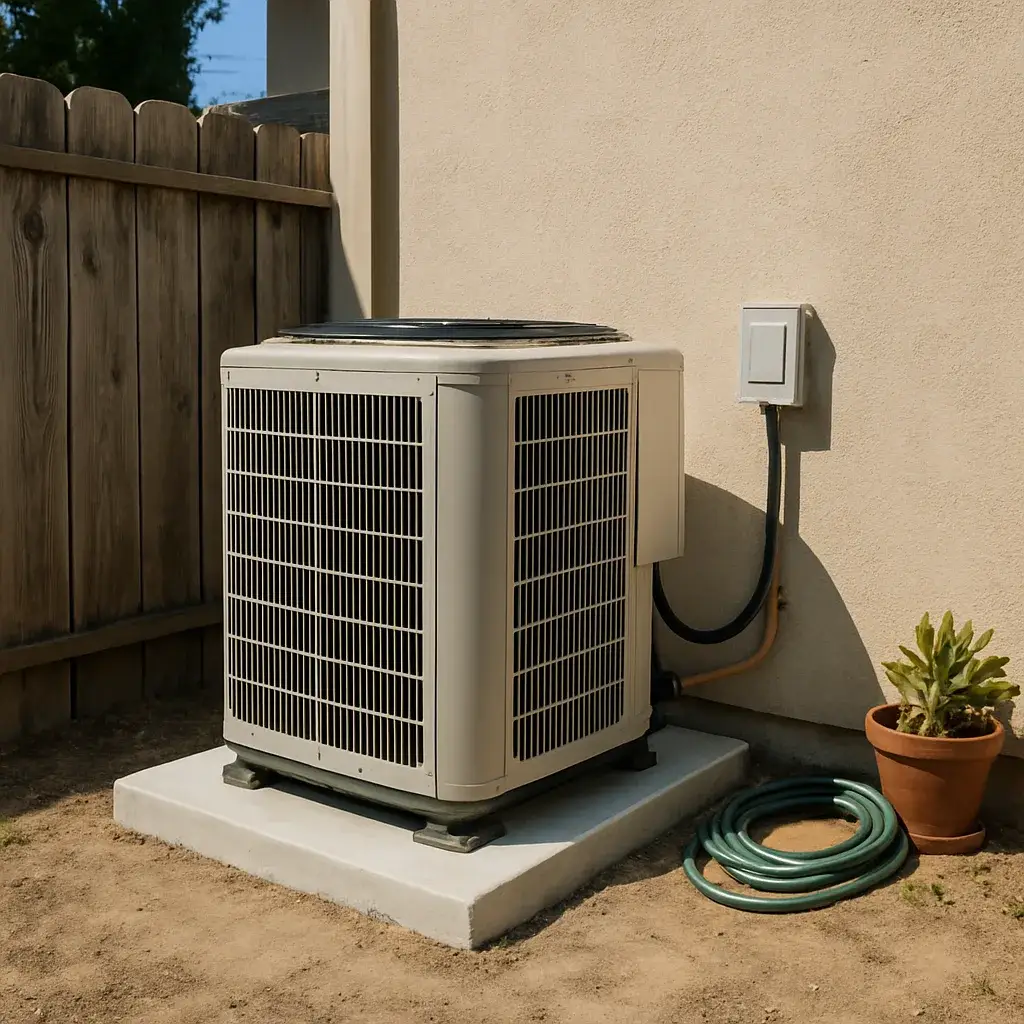Newly installed high-efficiency AC unit outside completed Sunnyvale home upgrade