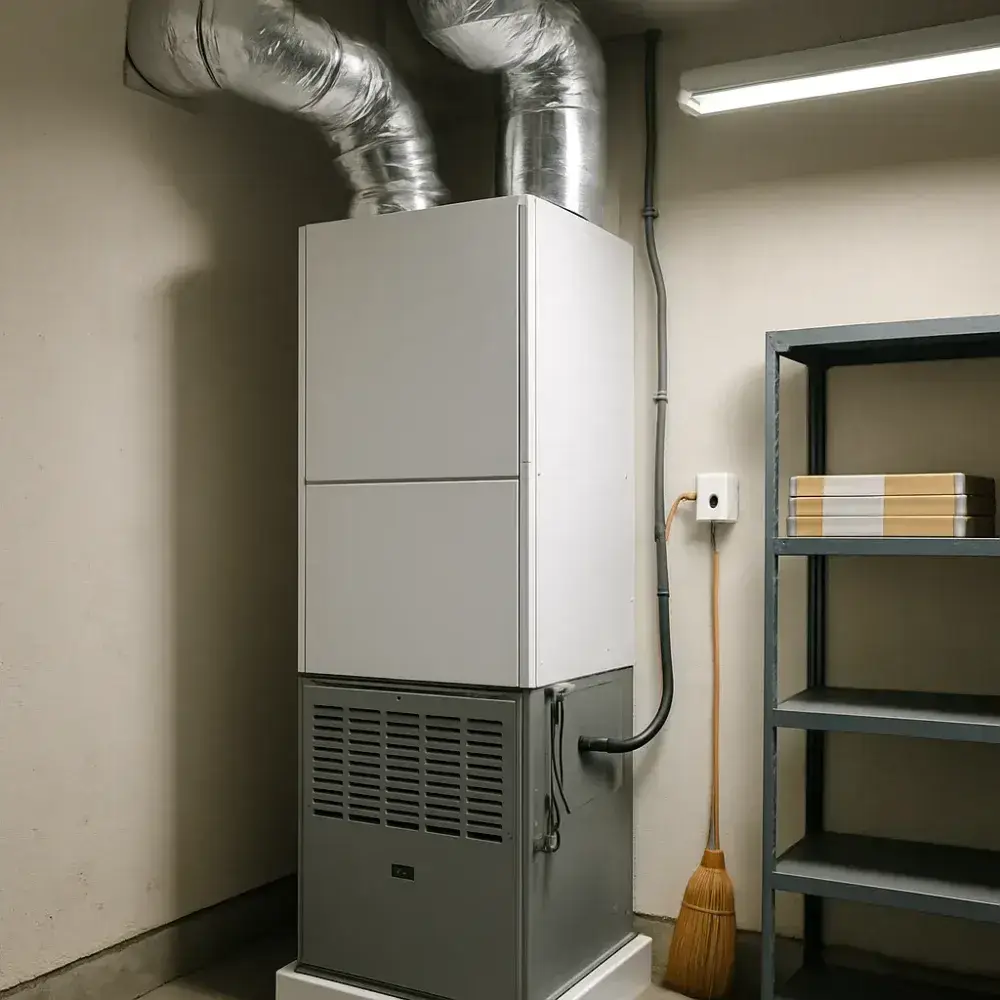 high-efficiency-furnace-installation-result-sunnyvale Completed high efficiency furnace installation in Sunnyvale home garage