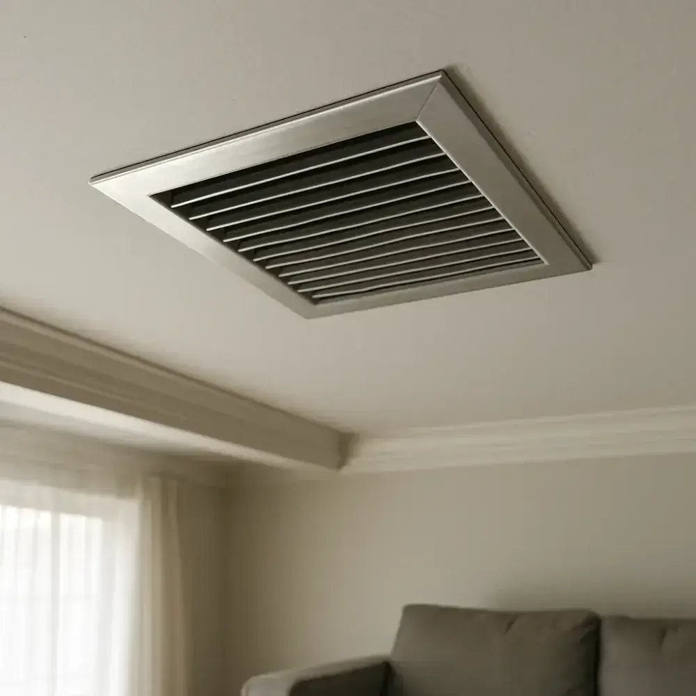 new-vent-register-living-room-ceiling-sunnyvale New ceiling vent register installed in Sunnyvale living room after duct replacement