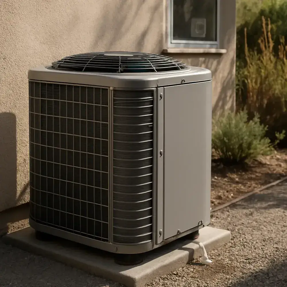 hvac-system-repair-completed-condenser-sunnyvale Repaired HVAC condenser unit outside Sunnyvale home after professional system repair