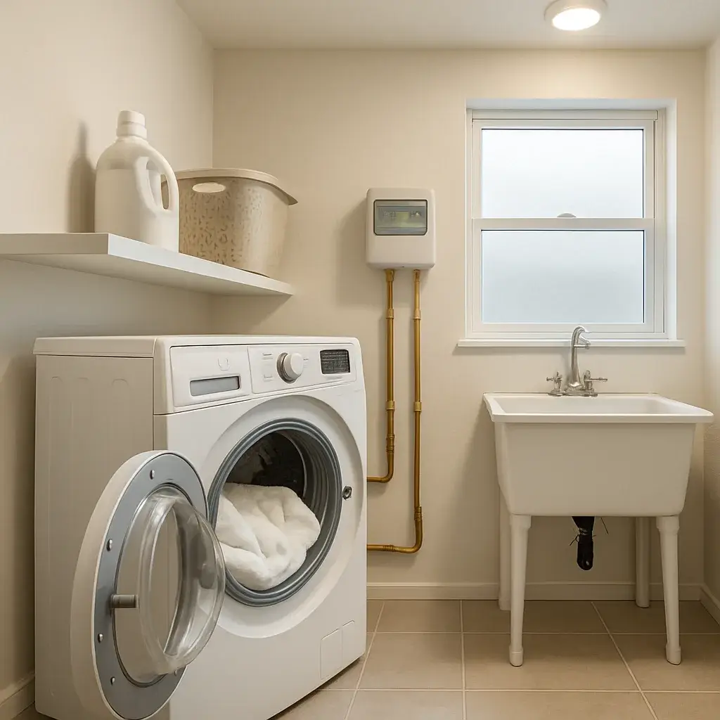 iron-filtration-softener-result-clean-laundry-sunnyvale Clean white towels and water softener panel after iron filtration in Sunnyvale