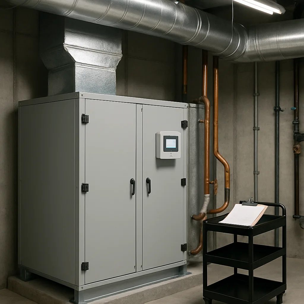 Retrofitted air handling unit with new digital controls after HVAC retrofit in Sunnyvale