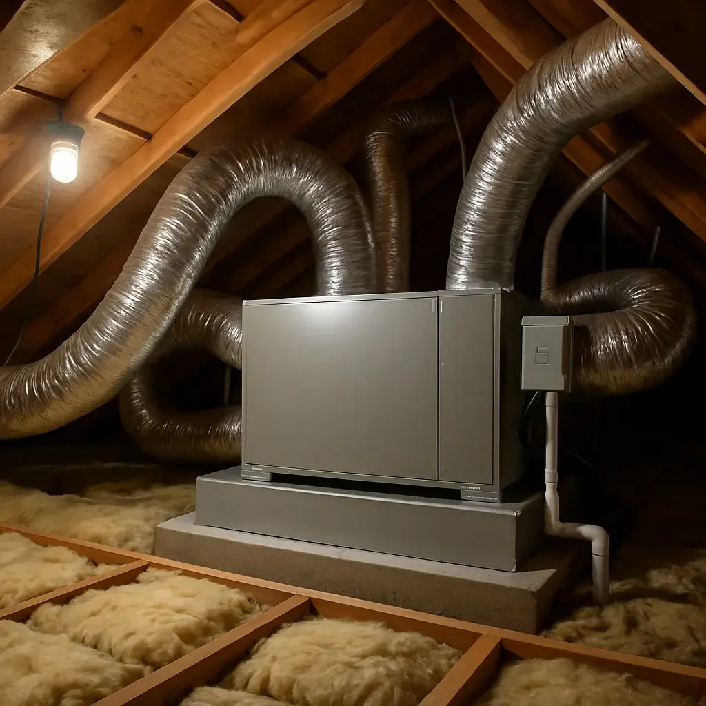 Finished attic AC installation with ductwork in new Sunnyvale home