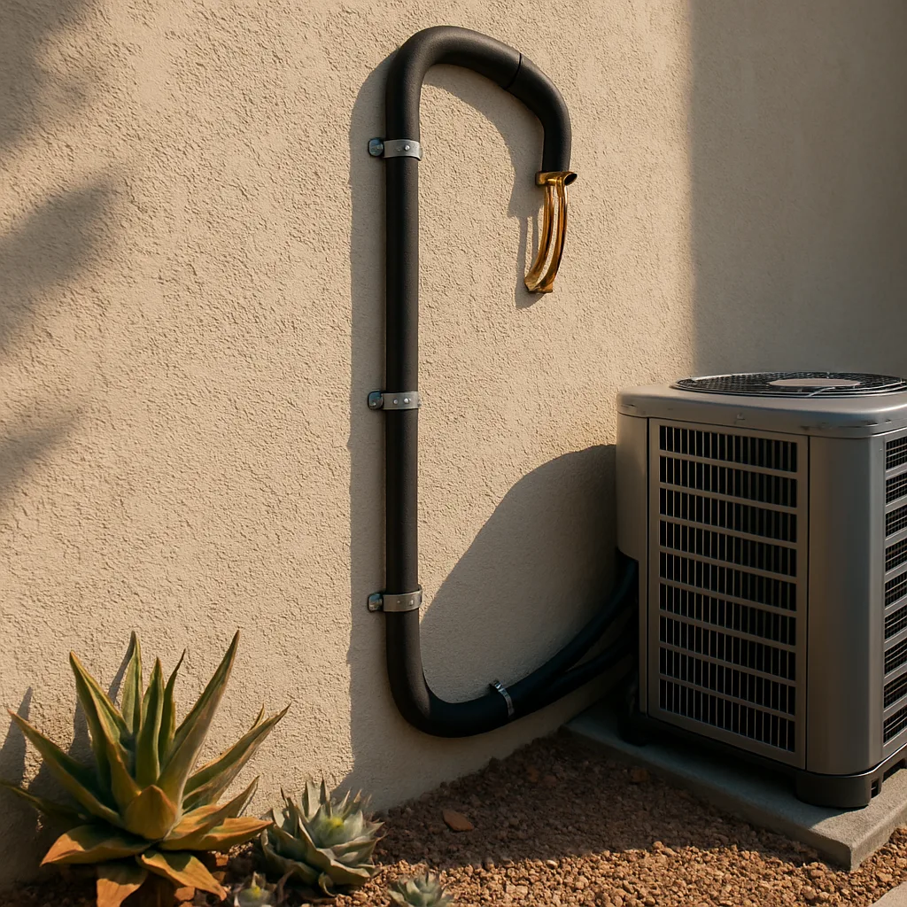 Newly insulated refrigerant lines installed along exterior wall in Sunnyvale building
