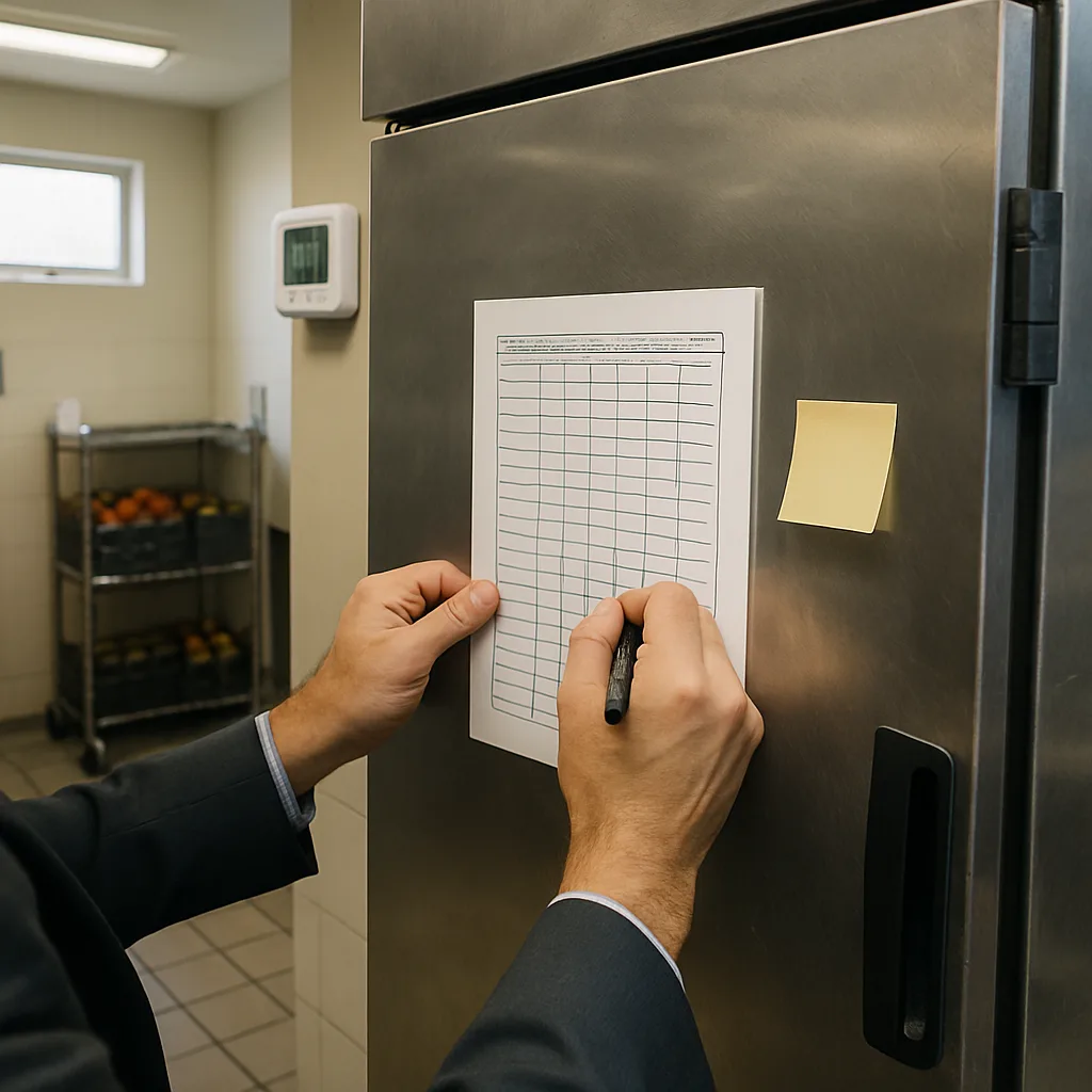refrigeration-leak-detection-temperature-log-sunnyvale Manager logging fridge temperature after refrigeration leak detection service in Sunnyvale