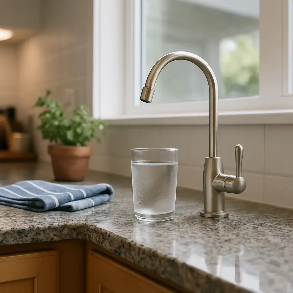 reverse-osmosis-faucet-finished-result-sunnyvale Finished reverse osmosis faucet on kitchen counter after Sunnyvale installation
