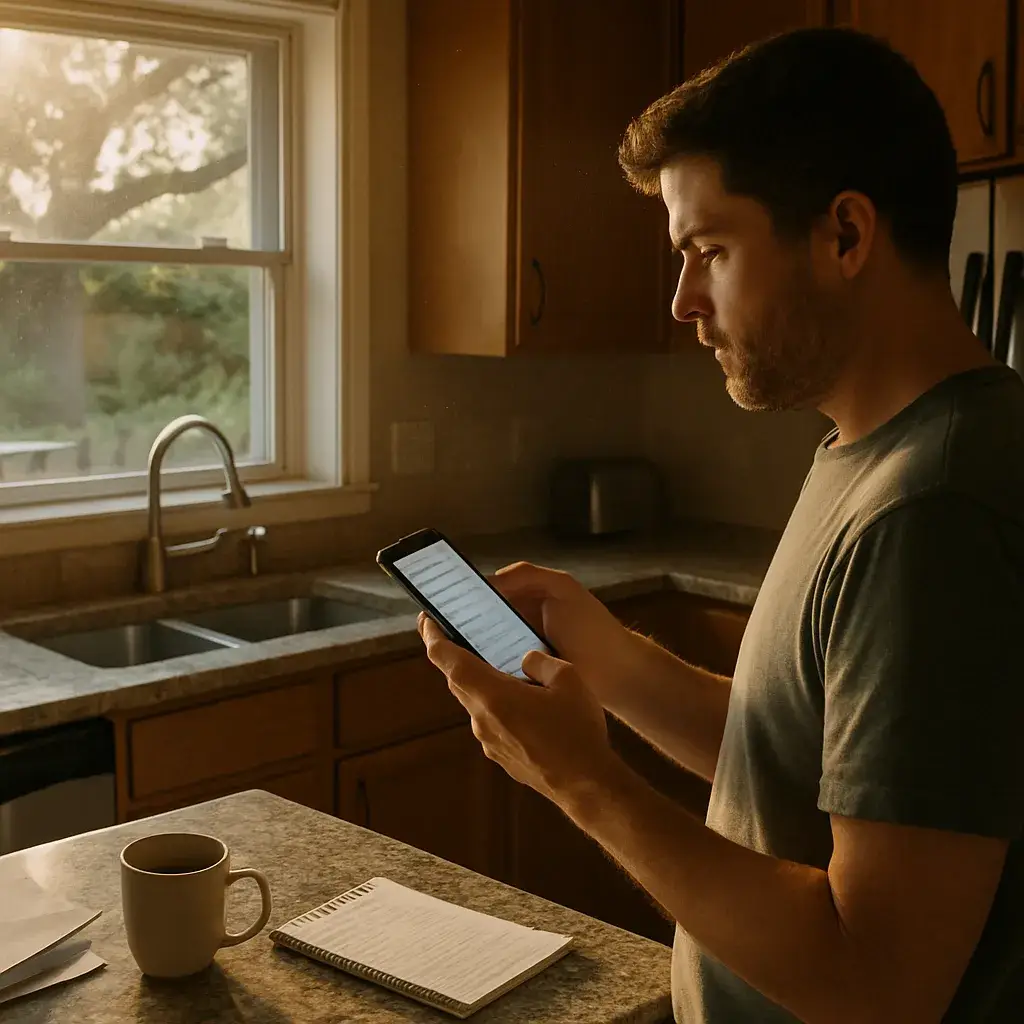 Homeowner preparing questions before booking Sunnyvale AC maintenance technician