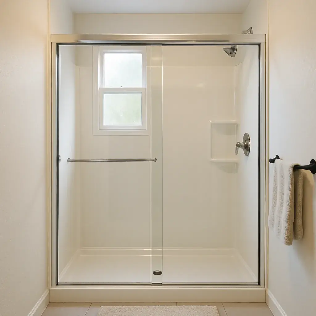 shower-installation-prefab-surround-finished-sunnyvale Finished prefab shower surround after shower installation service in Sunnyvale home
