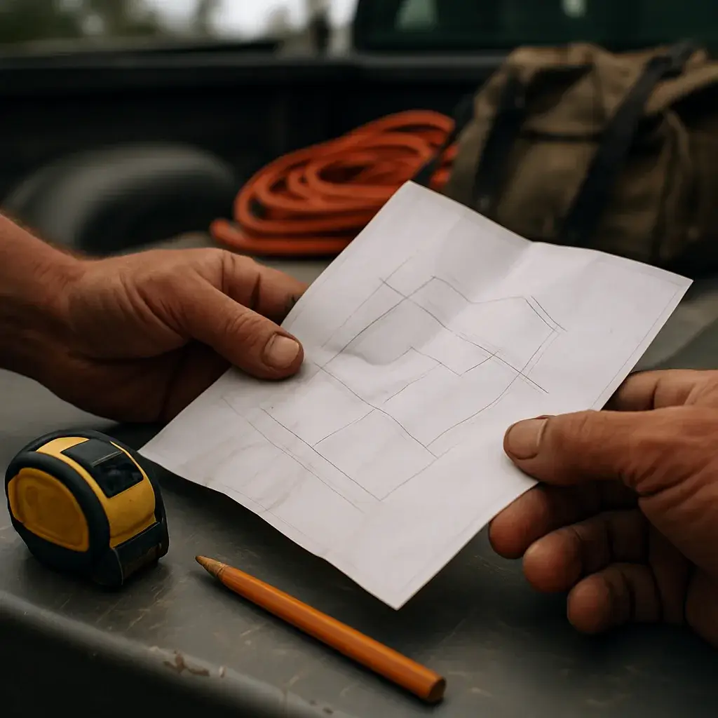 slab-leak-repair-service-radius-property-check Contractor reviews property boundary map before slab leak repair in Sunnyvale