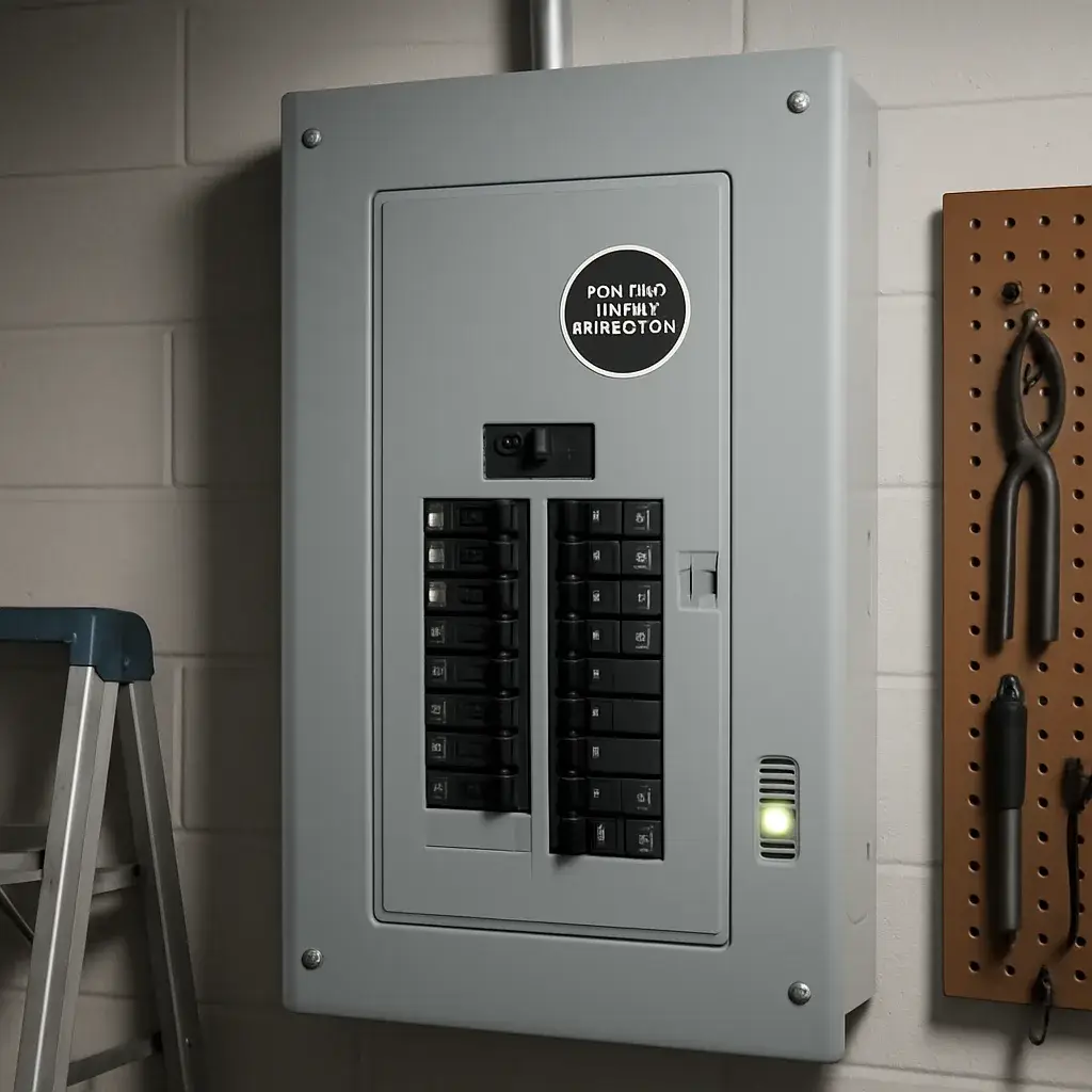 Finished surge protection installation with indicator light on Sunnyvale home panel