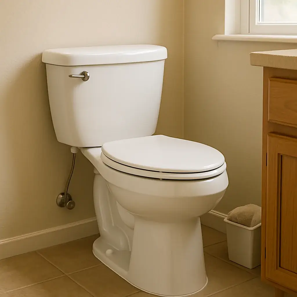 toilet-installation-completed-result-sunnyvale Finished toilet installation result showing level porcelain toilet in Sunnyvale home