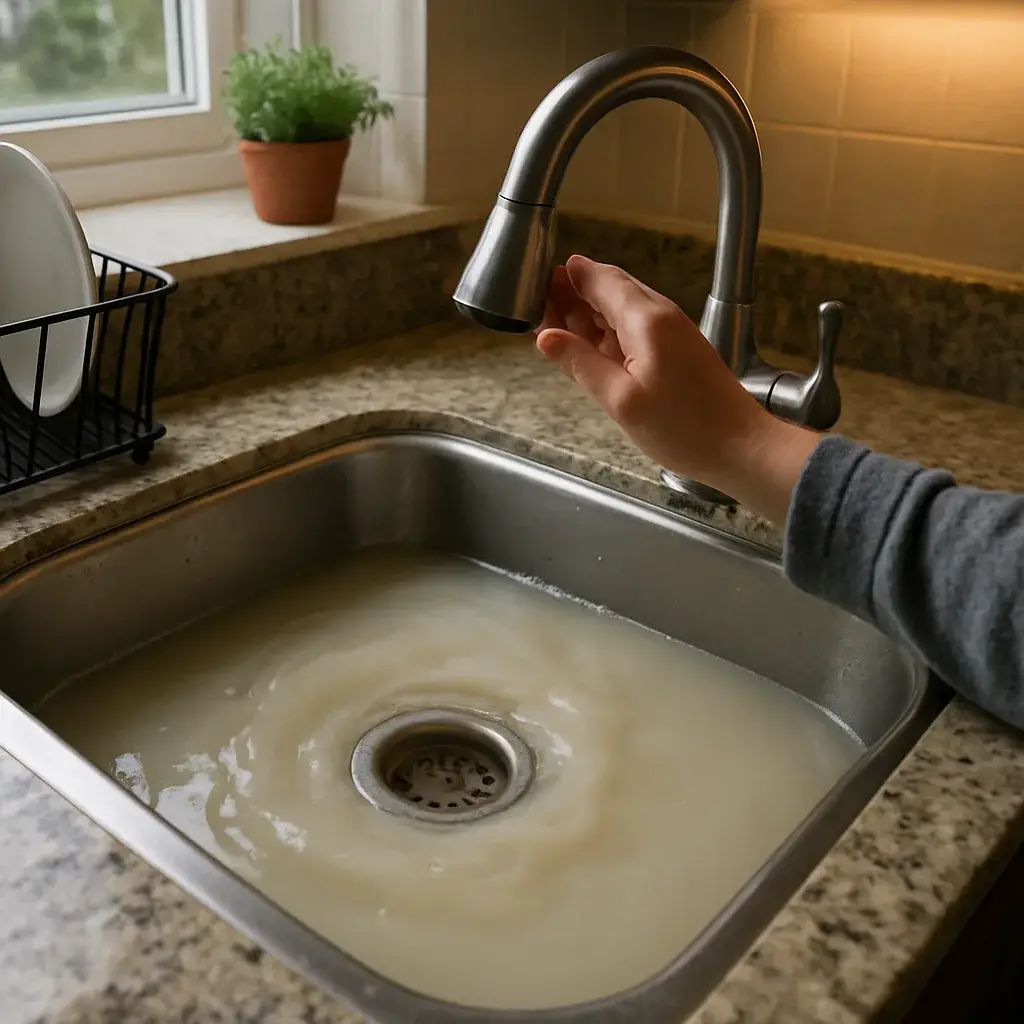 Homeowner noticing slow kitchen drain, early sign needing sewer repair in Sunnyvale home