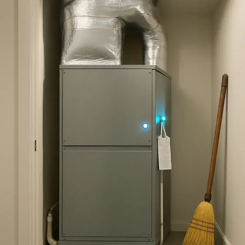 Completed UV air purifier installation with indicator light on HVAC unit in Sunnyvale