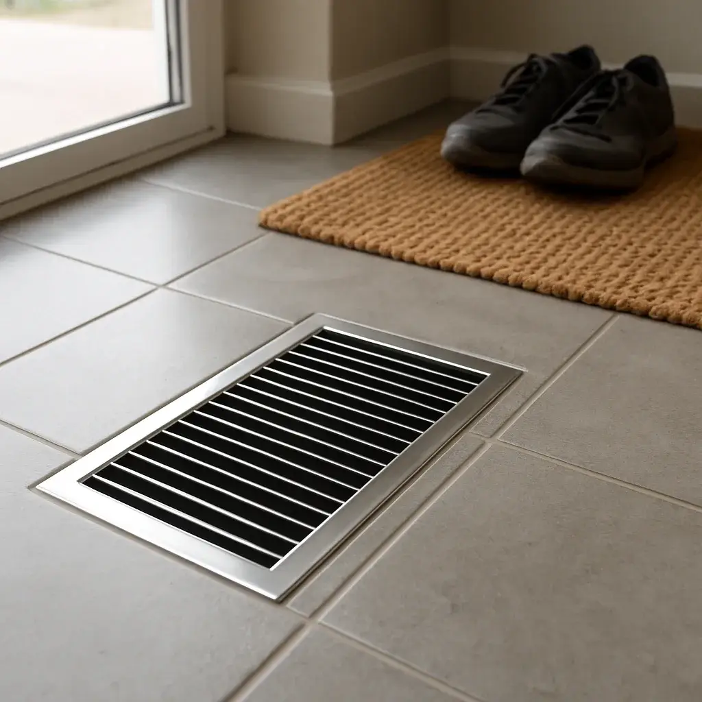 clean-floor-vent-register-result-sunnyvale Clean floor vent register after vent cleaning service in Sunnyvale home entryway