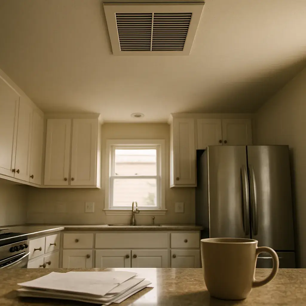 kitchen-ceiling-vent-homeowner-view-sunnyvale Homeowner's kitchen view of ceiling vent showing need for vent cleaning in Sunnyvale