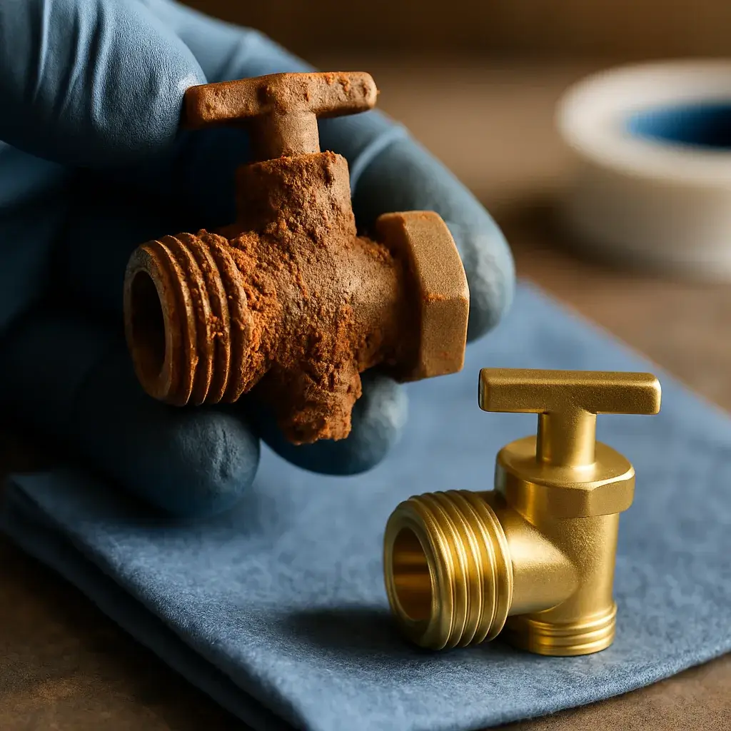 water-heater-repair-corroded-drain-valve-sunnyvale Corroded drain valve from water heater repair job in Sunnyvale home