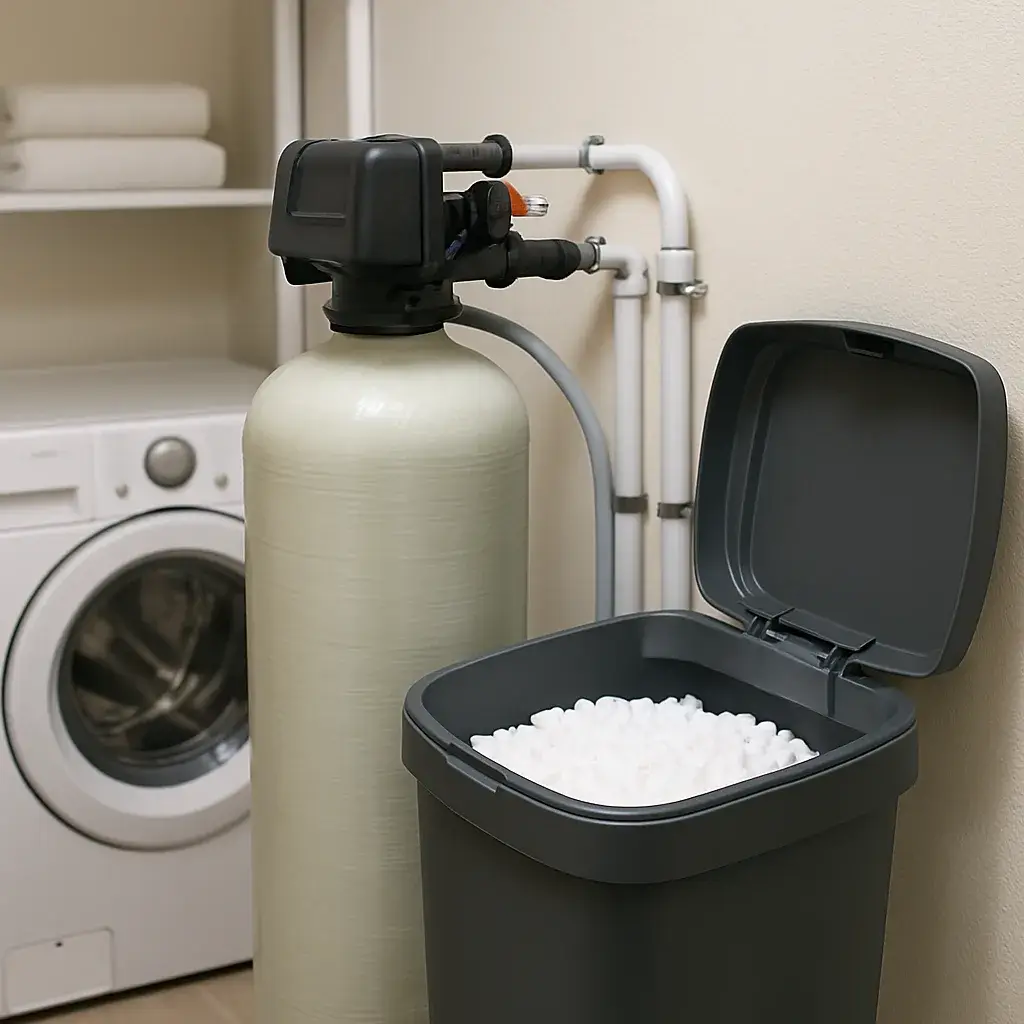 water-softener-refilled-salt-tank-sunnyvale-result Freshly serviced water softener with refilled salt tank in Sunnyvale home