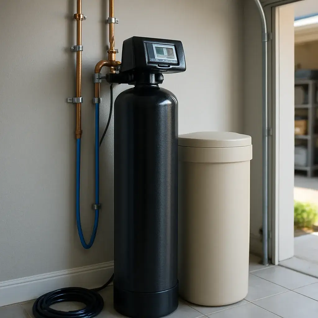 new-water-softener-installed-result-sunnyvale Newly installed water softener system after replacement service in Sunnyvale