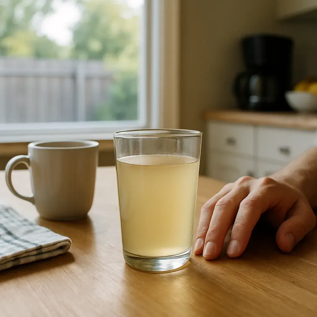 well-water-cloudy-glass-kitchen-sunnyvale Cloudy well water glass on kitchen table before treatment in Sunnyvale