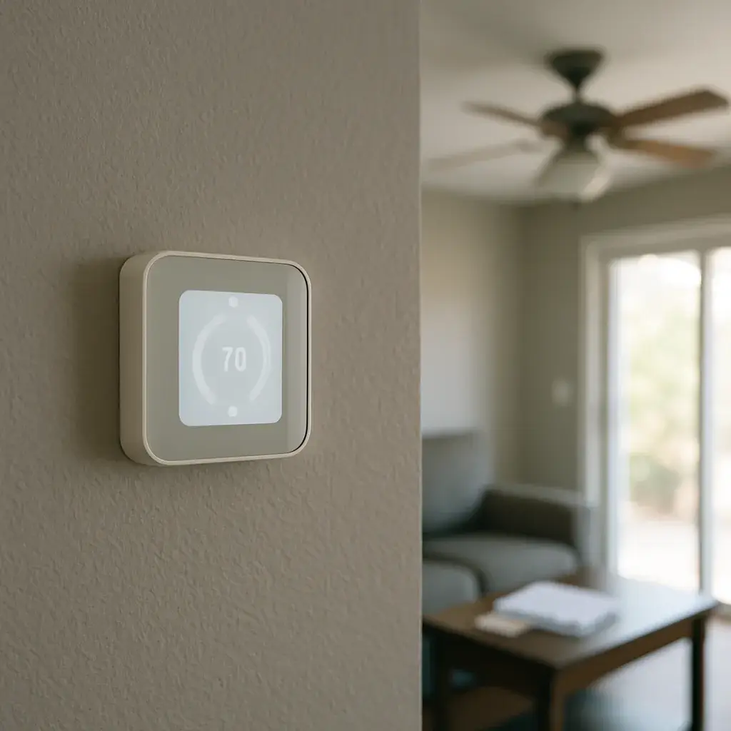 Smart thermostat in Sunnyvale home after whole-house air conditioning upgrade