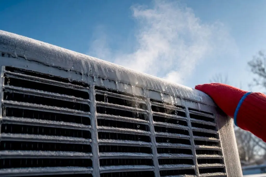 Frost melting from heat pump grille
