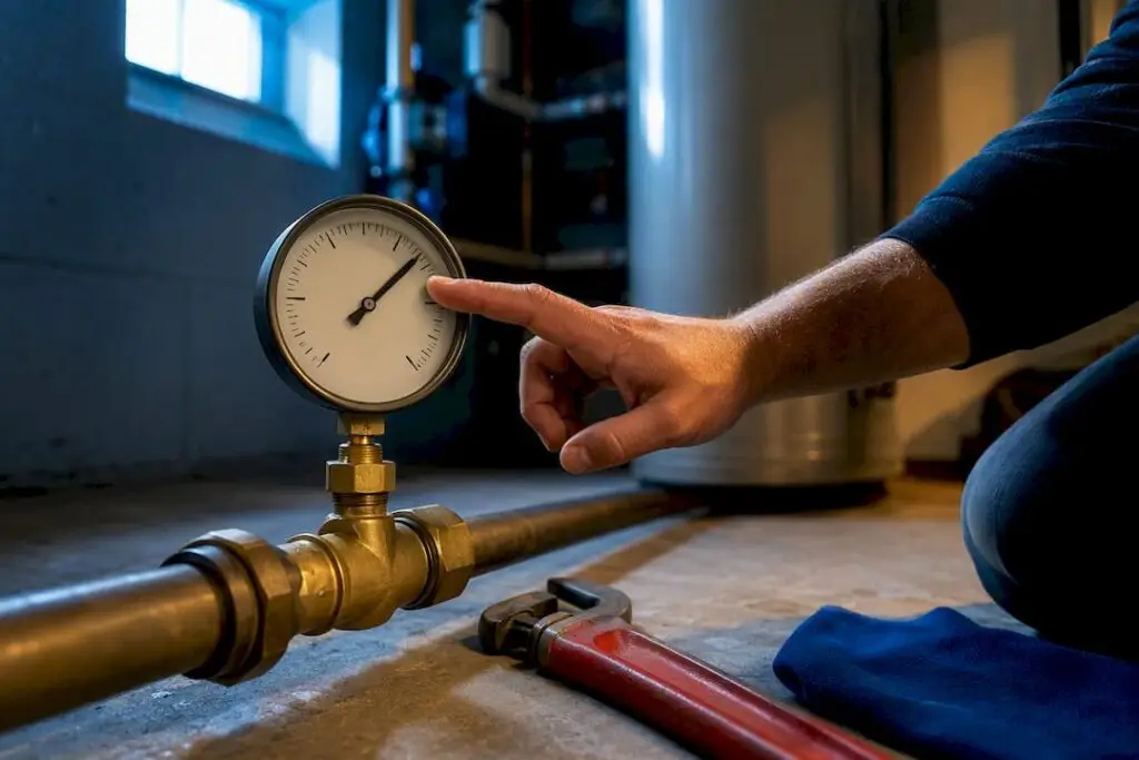 Technician checking household water pressure gauge