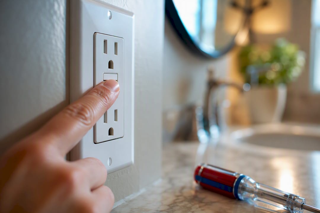 Finger testing a bathroom GFCI outlet