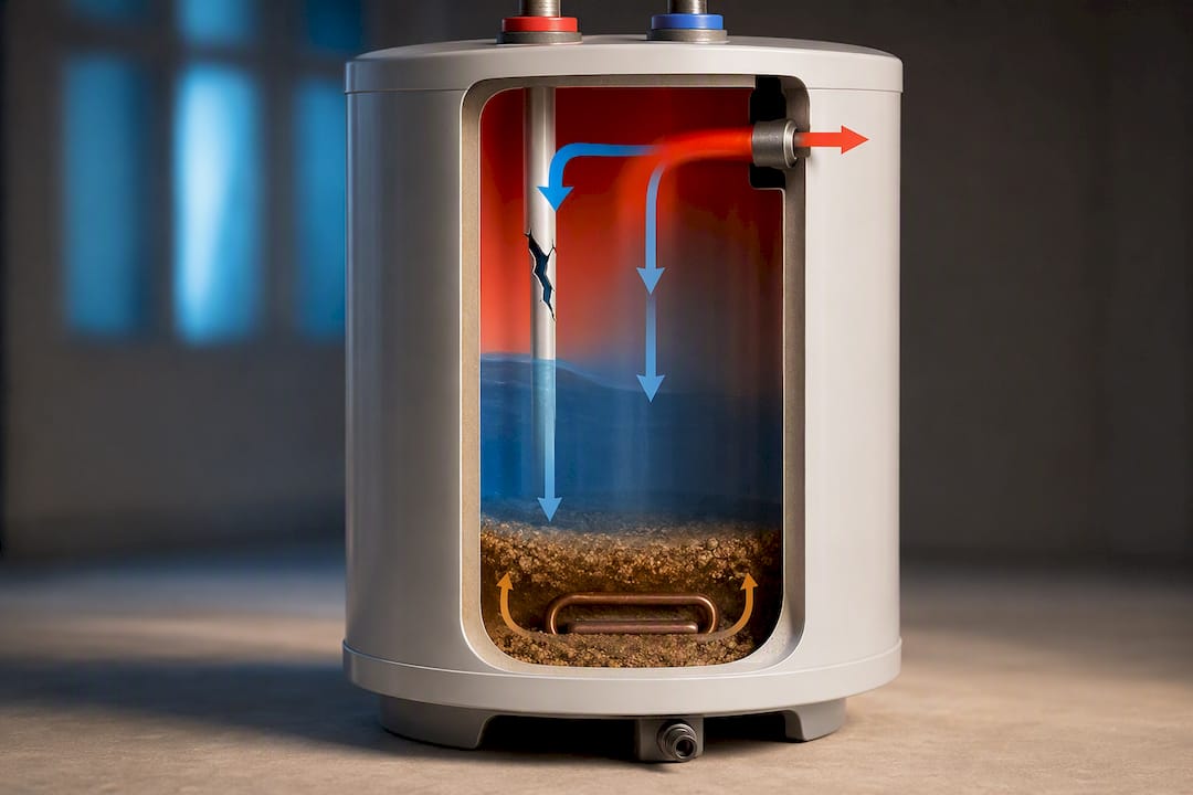 Water heater dip tube and sediment illustration