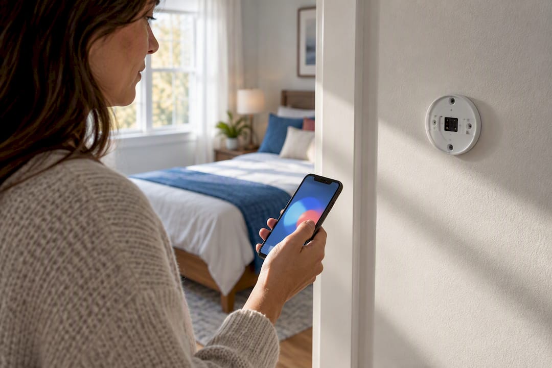 Phone checking signal near thermostat location
