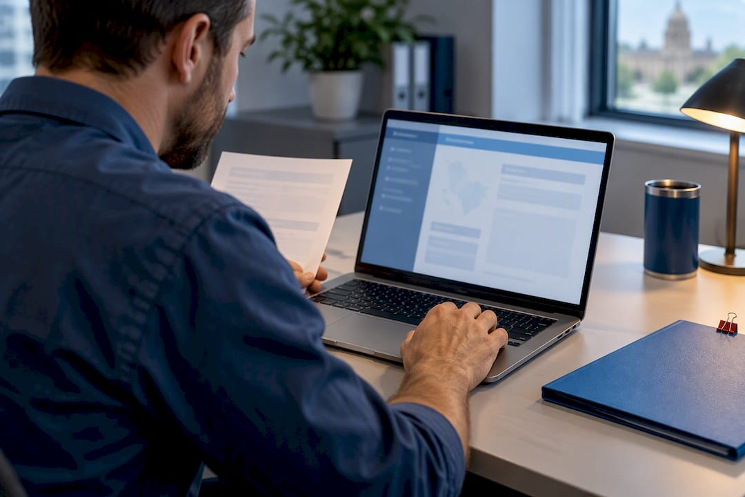Manager verifying contractor insurance through portal
