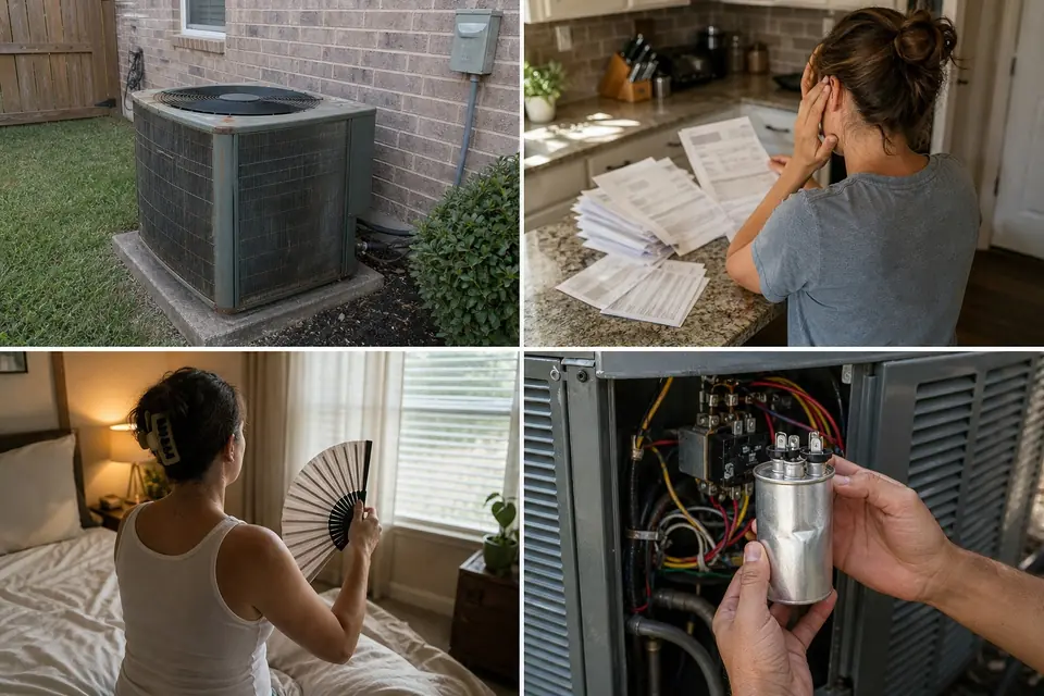 Signs Your A/C System Needs Full Replacement, Sunnyvale, TX Signs an AC needs replacing: worn condenser, rising bills, hot bedroom and a failed capacitor, Sunnyvale, TX